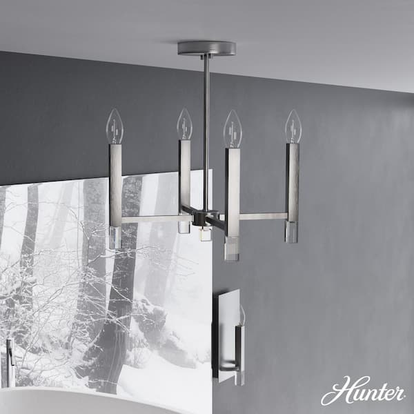 Hunter Sunjai 4-Light Brushed Nickel Candlestick Pendant Light
