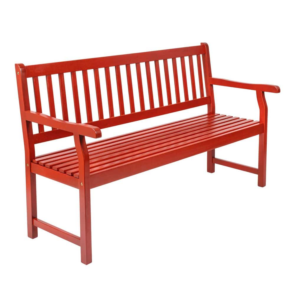 Laurel 59.1 in. 3-Seat Slat-Back 600 lbs. Support Acacia Wood Outdoor Garden Patio Bench, Red price history on PriceWatchPro