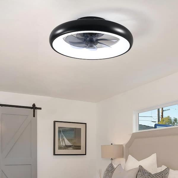19 in. Smart Indoor Black Flush Mount Standard Ceiling Fan with LED Light and Remote Control