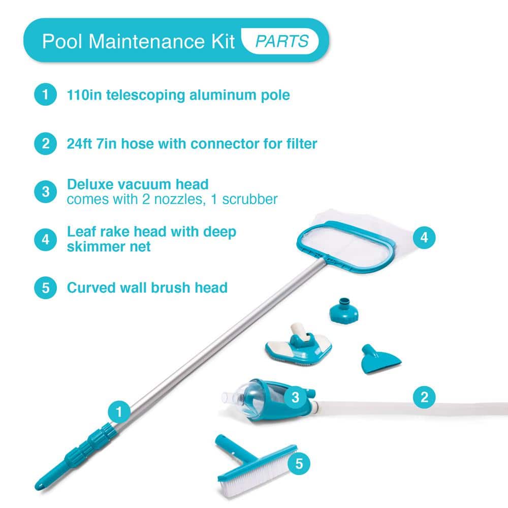 Deluxe Pool Cleaning Kit with Telescoping Aluminum Shaft and Attachments