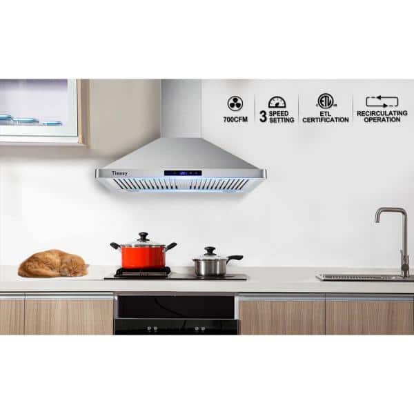 30 in. 700 CFM Wall Mount Ducted Range Hood Silver in Stainless Steel Touch Control 3-Speed Stove Vent