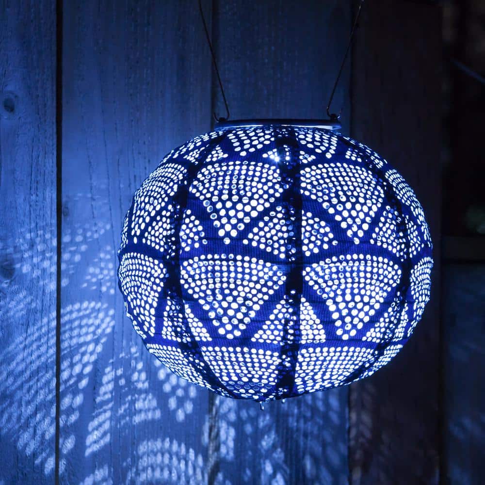 8'' Metallic Blue Solar Powered LED Outdoor Lantern