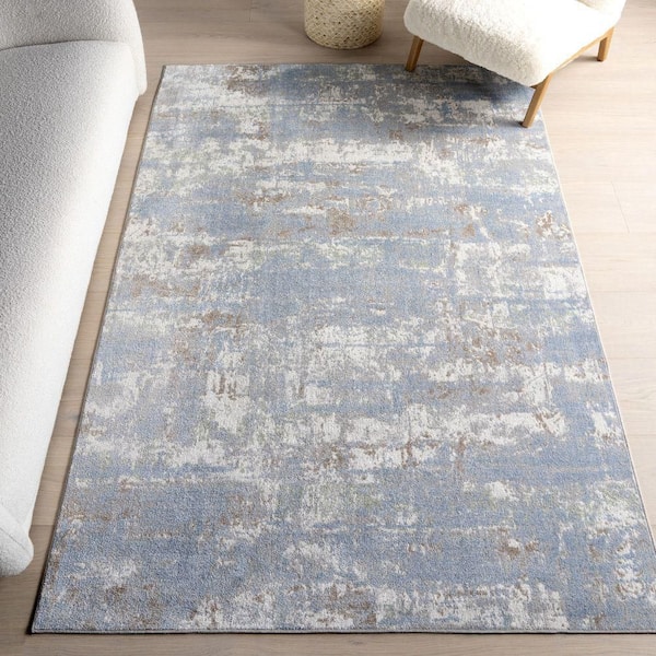 Patty Washable Rainy Days Steel Blue 4 ft. x 6 ft. Indoor Area Rug