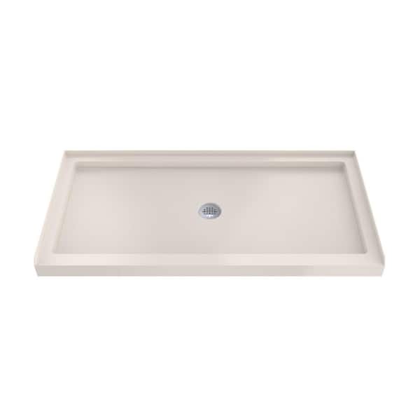 SlimLine 54 in. L x 32 in. W Alcove Rectangular Biscuit Shower Pan Base with 2 in. Round Center Drain in Chrome