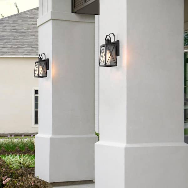 Mullan light Matte Black Dusk to Dawn Outdoor Wall Lantern Sconce with  Clear Tempered Glass - Yahoo Shopping