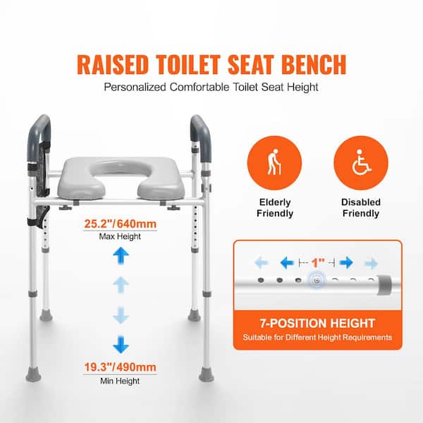 Raised Toilet Seat 7-Position Height Adjustment 350 lbs. Capacity Padded Aluminum Frame non-Electric Waterless Toilet