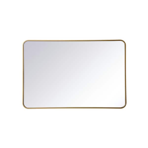 Unbranded Timeless Home 42 in. H x 28 in. W Brass Modern Soft Corner Rectangular Wall Mirror