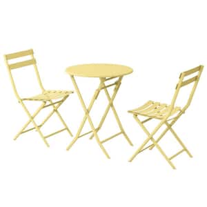 Lamp Yellow 3-Piece Metal Round Foldable Outdoor Bistro Set with Table and Chairs