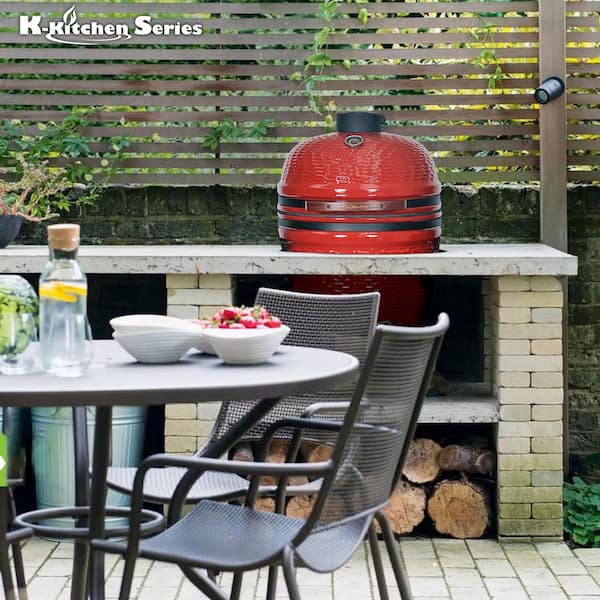Kalamera 21 in. Kamado Ceramic Charcoal Grill in Red with Cart and