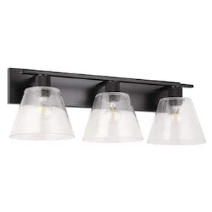 Copley 26.73 in. W x 9.17 in. H 3-Light Matte Black Bathroom Vanity Light with Clear Glass Shades
