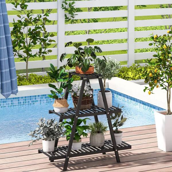 3-Tier Black Wood Plant Stand (32.7 in. H W x 32 in. H) L0C1G7ZXBX