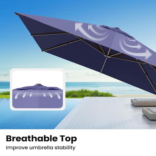 13.5 ft. x 10 ft. Aluminum Outdoor Offset Cantilever Tilt 360° Swivel Patio Umbrella in Navy Blue with Rotating Base