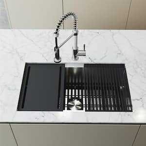 Mercer 33 in. 16 Gauge Stainless Steel Single Bowl Undermount Kitchen Bar Sink with Accessories