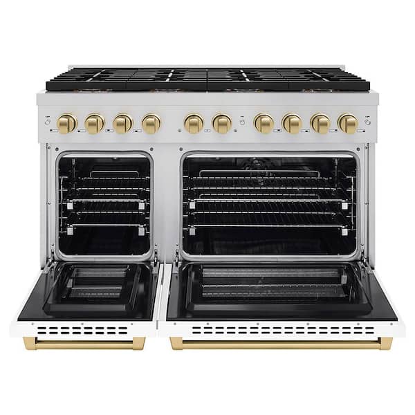 Autograph 48 in. 6.7 cu. ft. Paramount Dual Fuel Range with 8 Burners and Dual Ovens with White Matte and Champagne