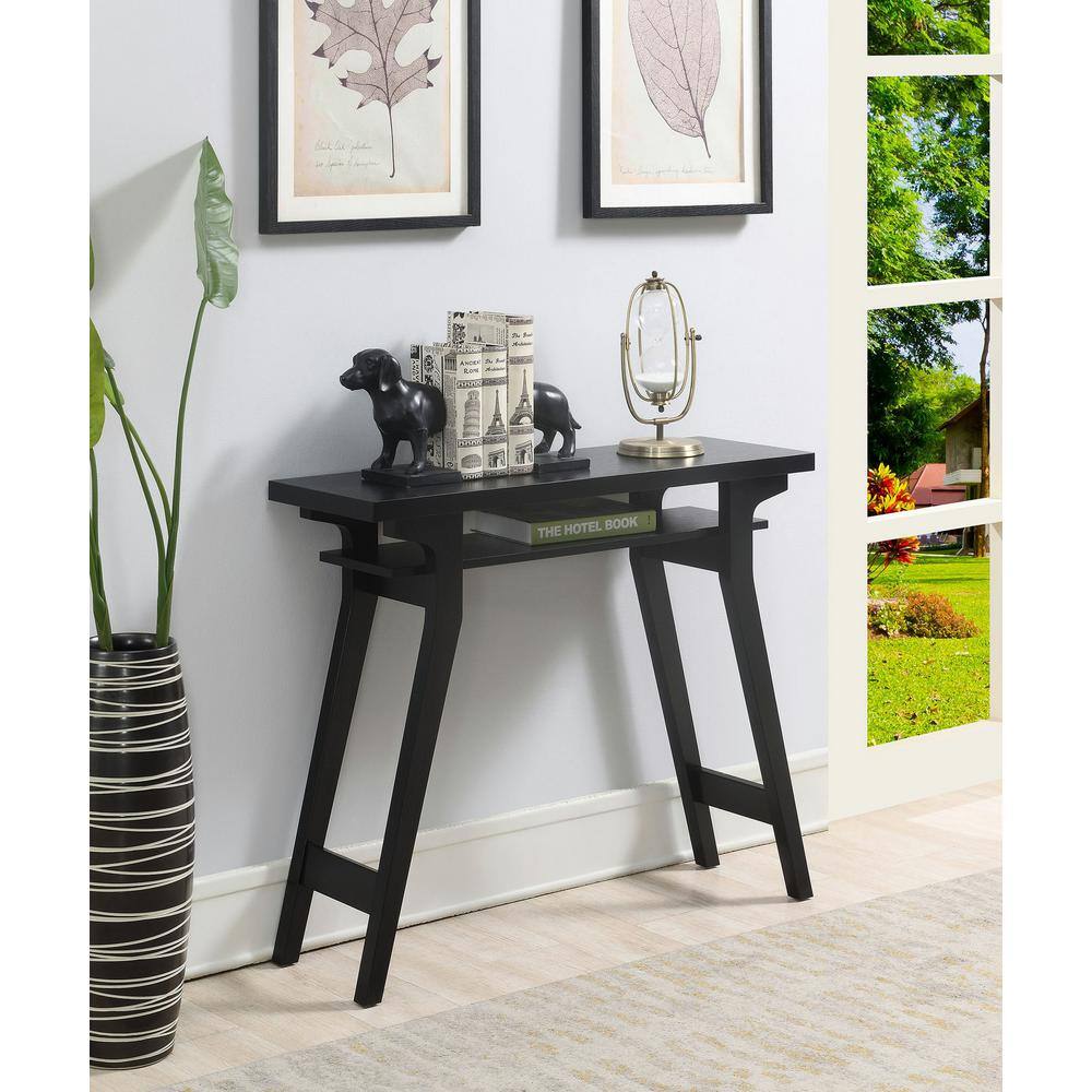 Sleek 36" Black Wood and Metal Console Table with Storage