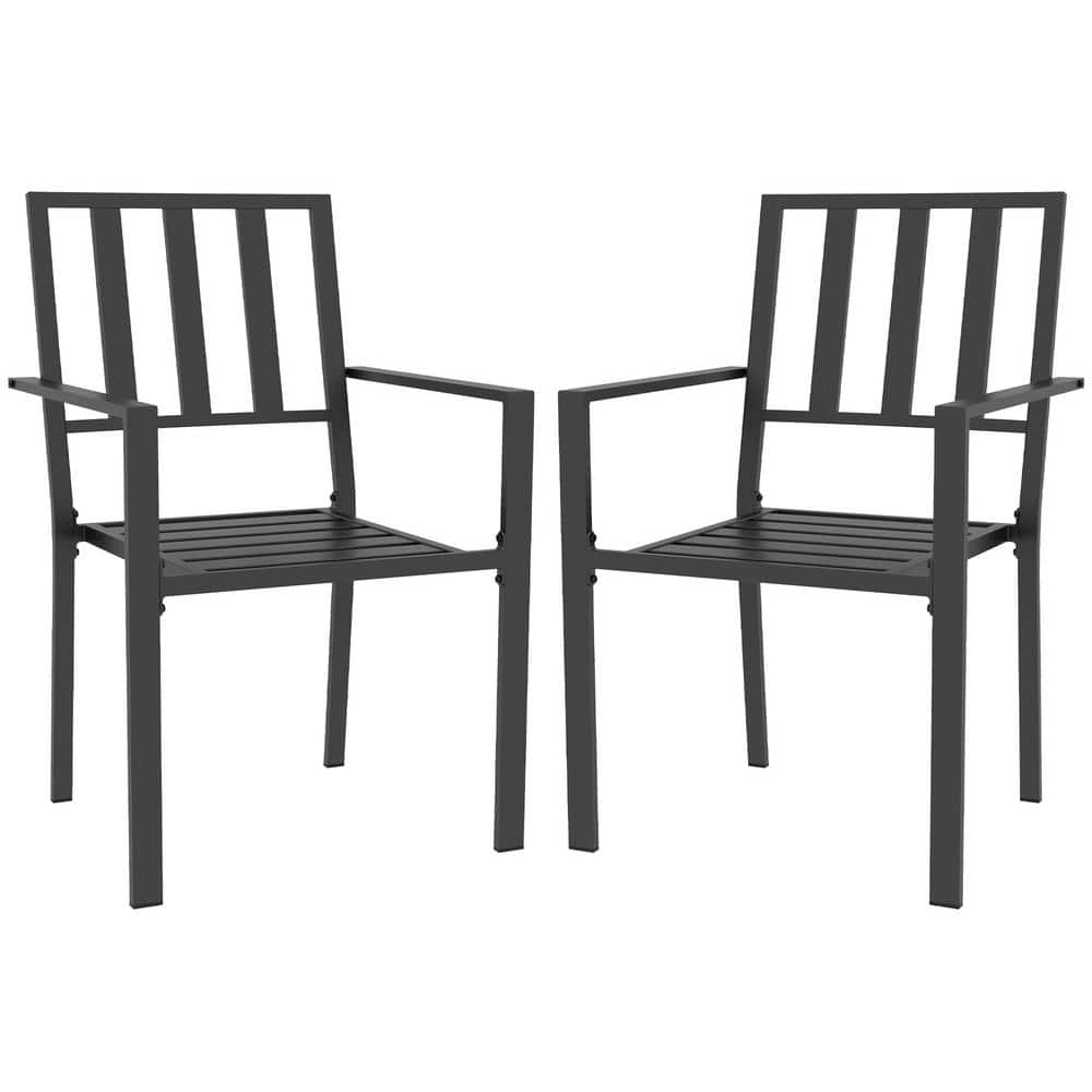 Outsunny Galvanized Steel Outdoor Dining Chair in Black Set of 2