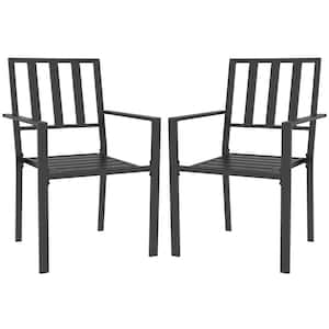 Galvanized Steel Outdoor Dining Chair in Black Set of 2