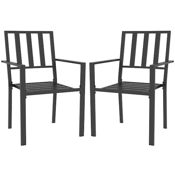 Outsunny Galvanized Steel Outdoor Dining Chair in Black Set of 2