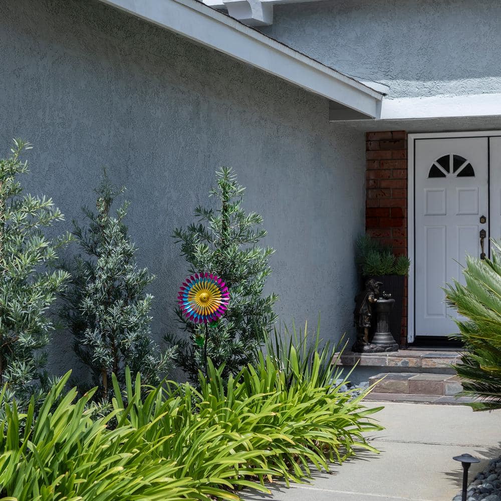 47" Multicolor Iron Daisy Wind Spinner Garden Stake