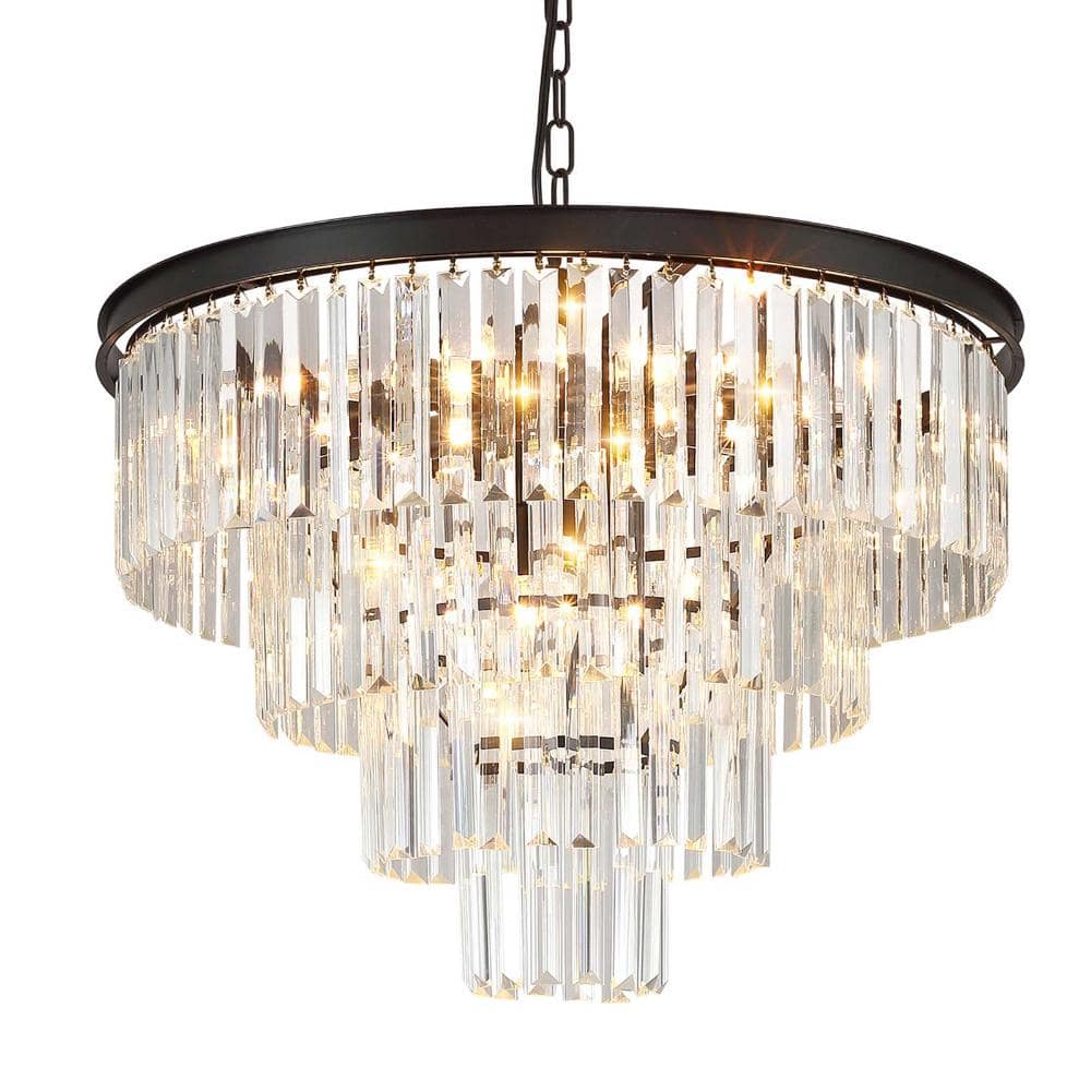 Modern 23.6 in. 11-Light Black Tiered Crystal Chandelier Luxury Pendant Ceiling Light Fixture for Dining Room Bedroom price history on PriceWatchPro