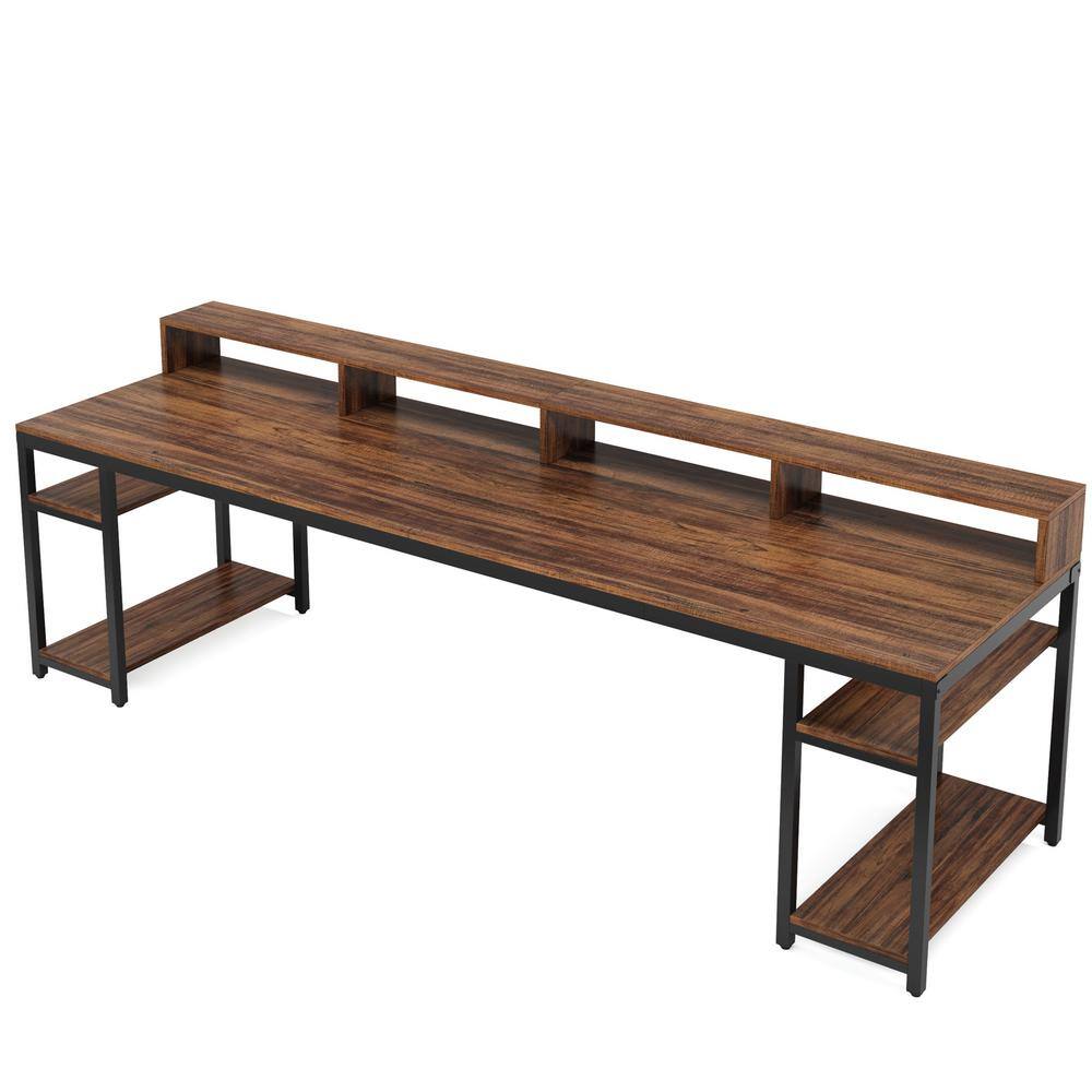 BYBLIGHT Moronia 78.7 in. Rectangular Brown Engineered Wood Two Person Computer Desk with