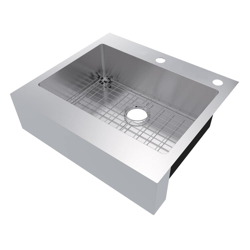 Retrofit Drop-In/Undermount Stainless Steel 27 in. 2-Hole Single Bowl Flat Farmhouse Apron Front Kitchen Sink -  Glacier Bay, 302-7403