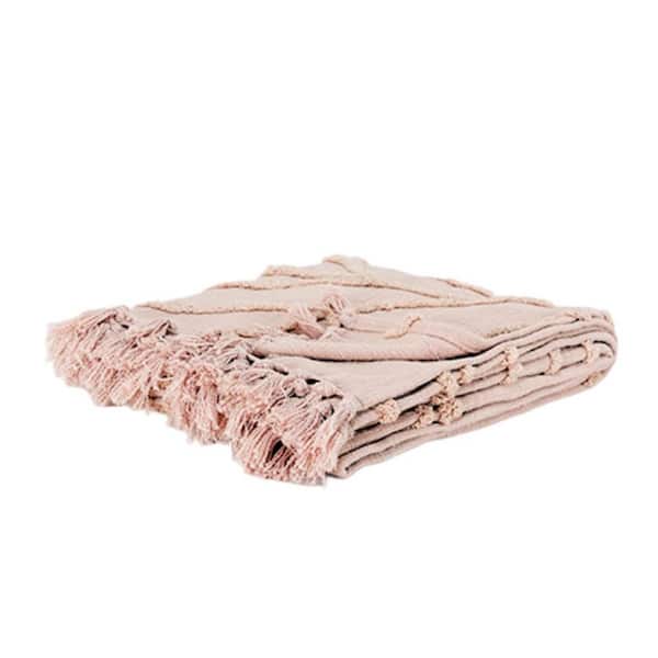 HomeRoots Blush Floral Cotton Throw Blanket
