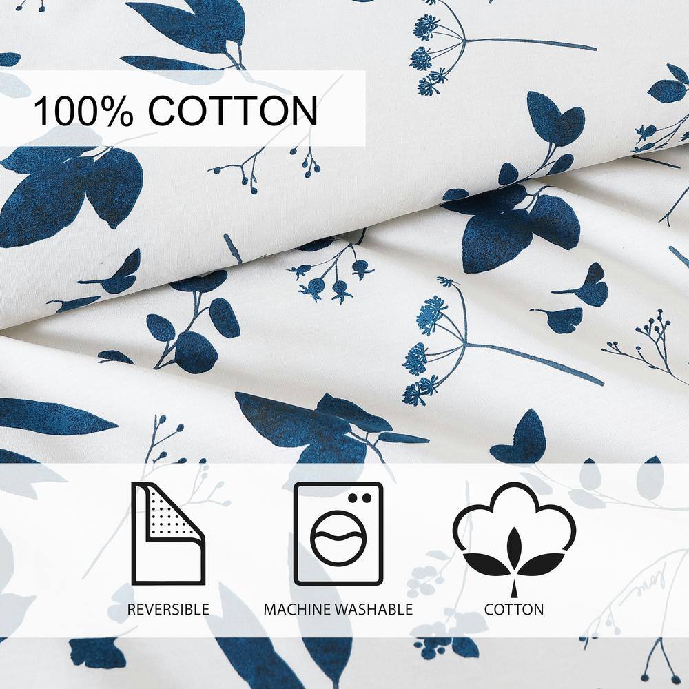 ED-Ellen DeGeneres  Cyanotype Floral 3-Piece Reversible White and Blue Cotton King Comforter Set - 3