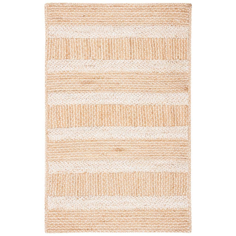 SAFAVIEH Natural Fiber Beige/Ivory 6 ft. x 9 ft. Woven Striped Area Rug ...