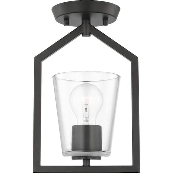 Progress Lighting Vertex Collection 7.37 in. One-Light Matte Black Clear Glass Contemporary Semi-Flush Mount with
