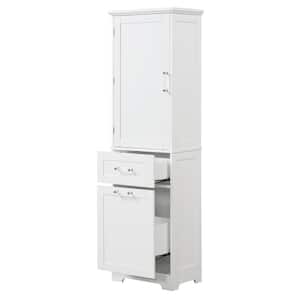 20 in. W x 13 in. D x 68.1 in. H White Linen Cabinet with 2 Different Size Drawers and Adjustable Shelf