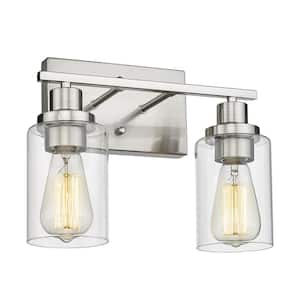 13 in. 2-Light Modern Brushed Nickel Finish Vanity Light Wall Fixtures with Clear Glass