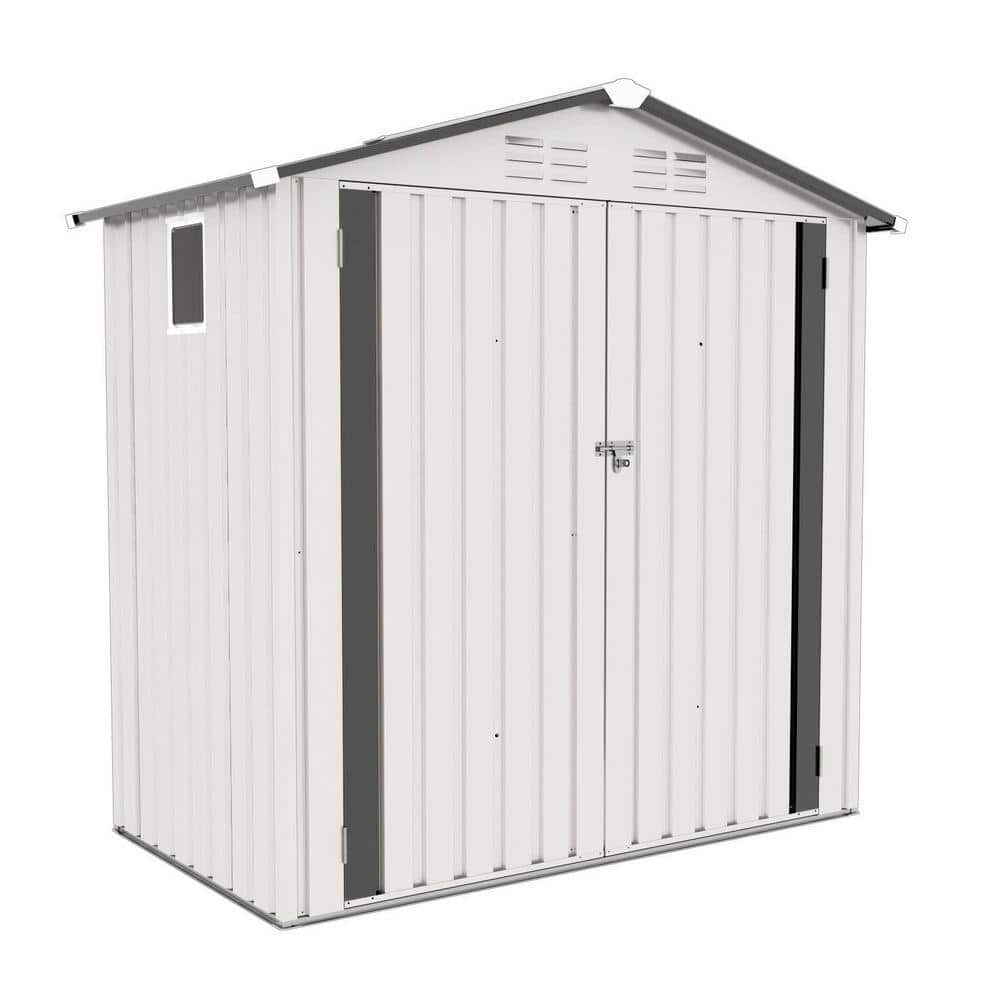 Huluwat White 6 ft. W x 4 ft. D Metal Outdoor Storage Shed with