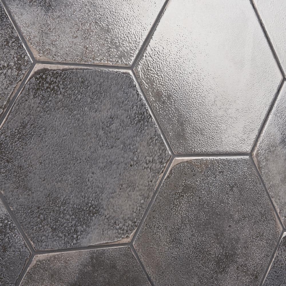 Vandalay Hex 9.13 in. x 10.51 in. Polished Gray Porcelain Tile