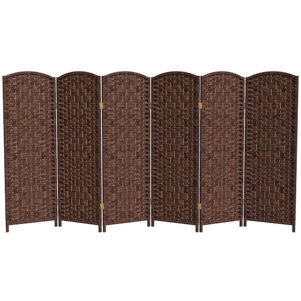 4 ft. Short Diamond Weave Fiber Folding Screen - Dark Mocha - 6 Panel