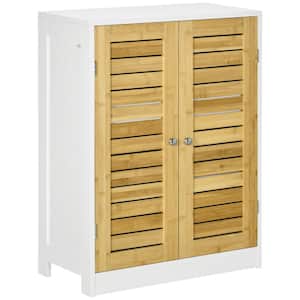 23.5 in. W x 11.75 in. D x 31.5 in. H White and Natural Bathroom Storage Wall Cabinet