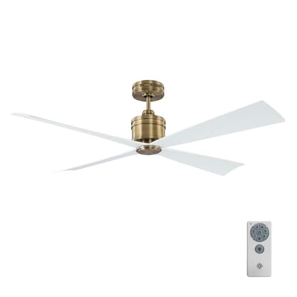 Launceton 56 in. Transitional Indoor/Outdoor Antiqued Brass Ceiling Fan with Matte White Blades and Remote Control