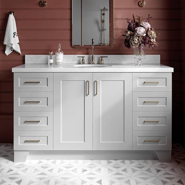 Taylor 61 in. W x 22 in. D x 36 in. H Freestanding Bath Vanity in Grey with Carrara White Marble Top
