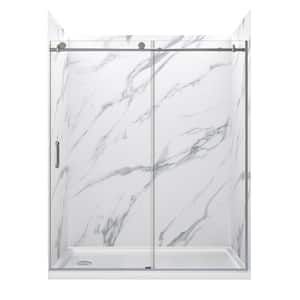 JETCOAT 60 in. L x 30 in. W x 78 in. H Left Drain Alcove Shower Stall Kit in Carrara White and Brushed Nickel 3-Piece