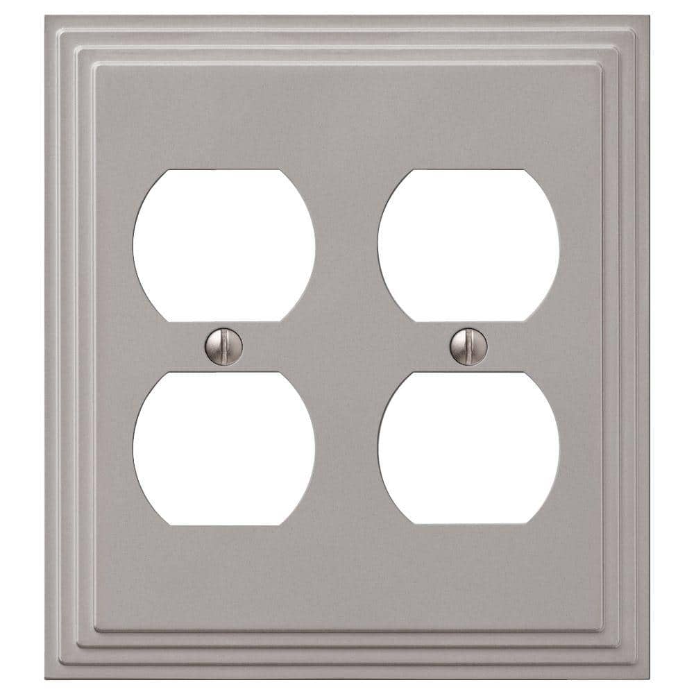 Satin Nickel 2-Gang Metal Duplex Outlet Wall Plate
