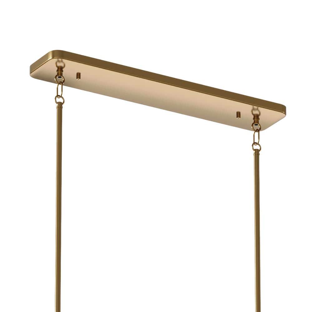 Kimrose Brushed Brass 10-Light Linear Chandelier with Clear Fluted Glass