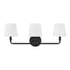 Hampton Bay Canterwood 24.88 in. 3-Light Black Bathroom Vanity Light Fixture with Tapered Fabric Shades C6373-F