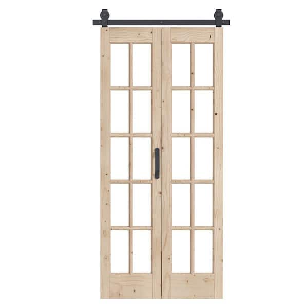 easelife 36 in. x 84 in. 1-Lite Pre Assembled Clear Glass Solid Core Wood Brown Bi-Fold Door with Hardware