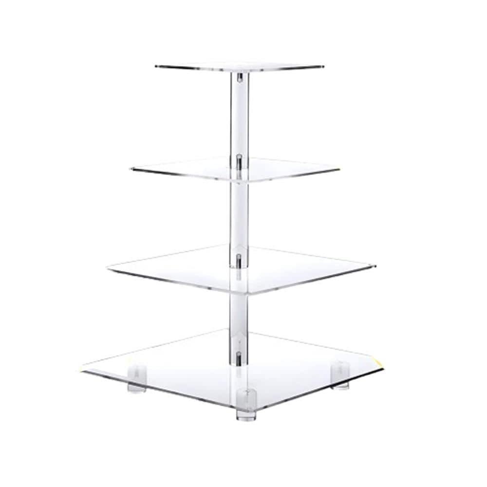 4-Tier Clear White Acrylic Cup Cake Stand with LED Yellow Light Holds upto 