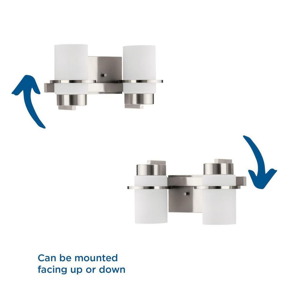 Brushed Nickel 2-Light Vanity with White Glass Shades