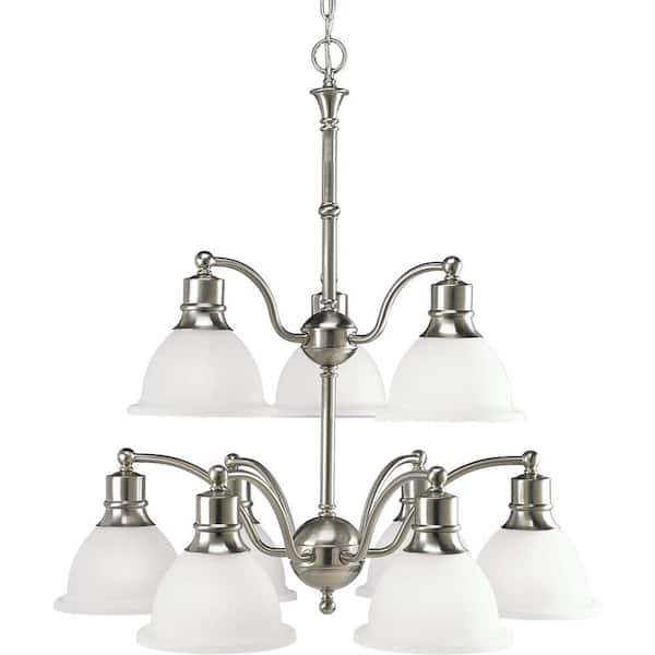 Progress Lighting Madison Collection 9-Light Brushed Nickel Chandelier with Etched Glass