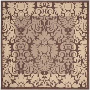 Courtyard Chocolate/Natural 8 ft. x 8 ft. Square Floral Indoor/Outdoor Patio  Area Rug