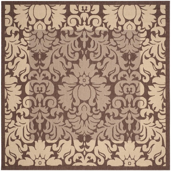 SAFAVIEH Courtyard Chocolate/Natural 8 ft. x 8 ft. Square Floral Indoor/Outdoor Patio  Area Rug