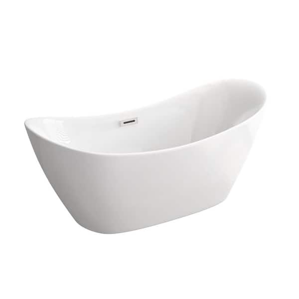 67 in. x 30 in. Acrylic Freestanding Flatbottom Soaking Bathtub in White