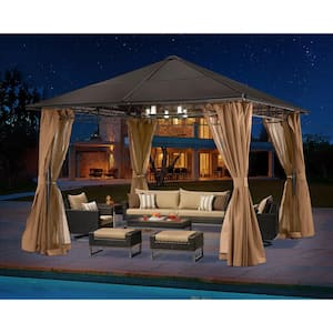 10 ft. x 10 ft. Outdoor Aluminum Patio Gazebo Polycarbonate Hardtop with Mosquito Netting and Privacy Curtain